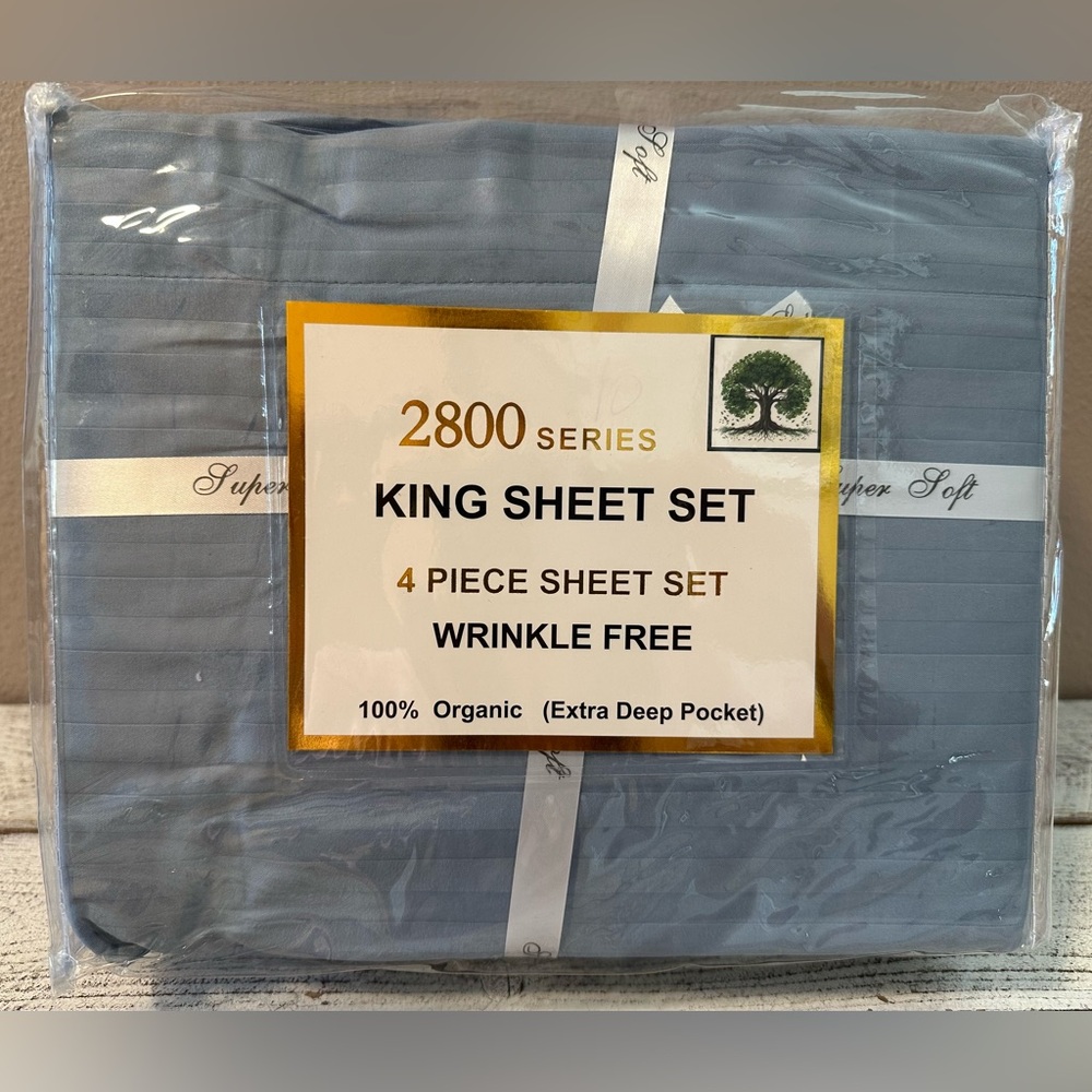 100% Organic Cotton Percale King Size Sheet Set - NIP
